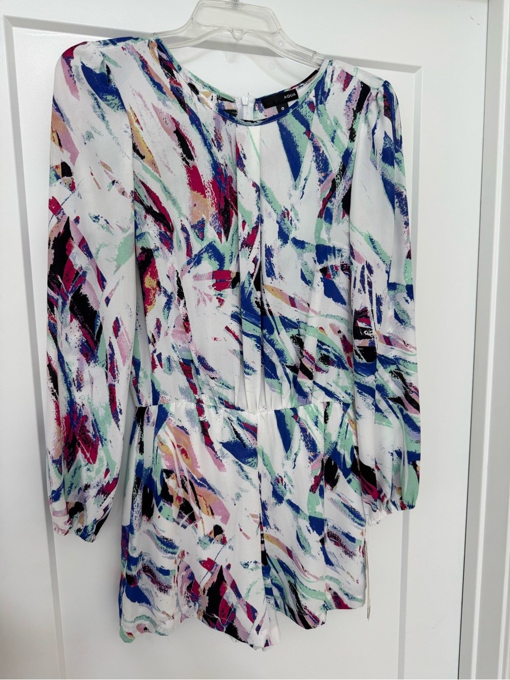 Aqua Multicolor Abstract Print Long Sleeve Romper